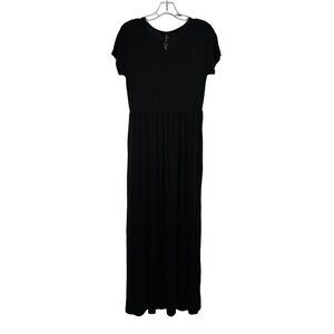 MENGPIPI Women's Short Sleeve Maxi Dress A-Line Black Size Medium New